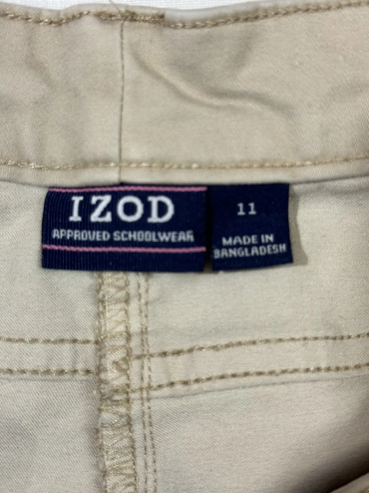 Pantalones ajustados elásticos caqui aprobados para adolescentes Izod talla 11 fácil cuidado 32x29 Foto 3 de 4