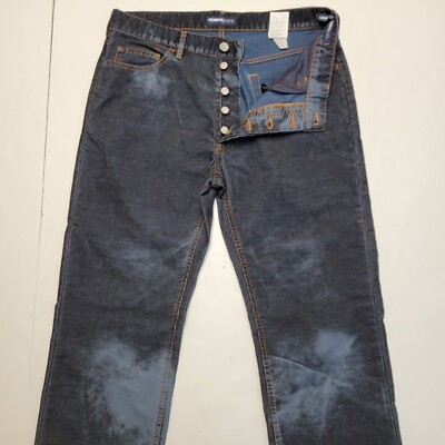 CERRUTI JEANS Men's Dark Blue Acid Wash Corduroy Chino Pants 32x33 Button Fly