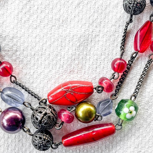 Avon Multi Chain & Glass Bead Necklace - Boho Beachy - Estate Costume Jewelry - Picture 2 of 5