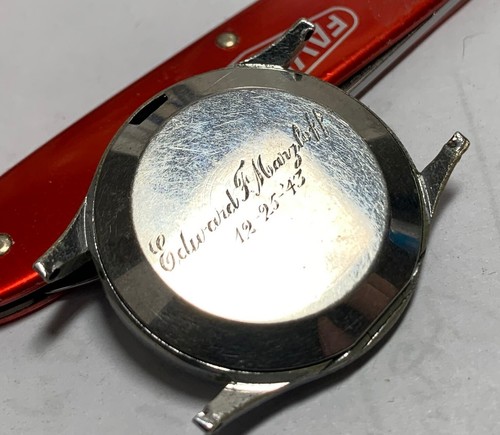 UNGEWÖHNLICH 1943 Schmitz Swiss Made 32,4 mm 10 1⁄2L versteckte Krone Etui klappbare Lünette! - Bild 8 von 10