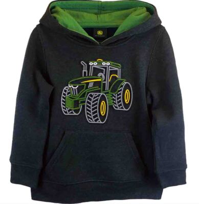 John Deere Pullover Kinder mit modelliertem Traktor Logo schwarz Kapuze