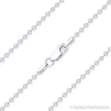 Moon Cut 2mm Ball Bead Link Chain Necklace Italy .925 Sterling Silver w/ Rhodium