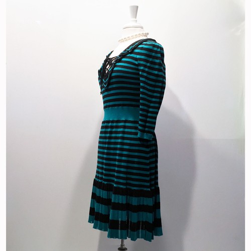 Nanette Lepore | Striped Pointelle Sweater Dress in Green and Black – Size M - Picture 7 of 8