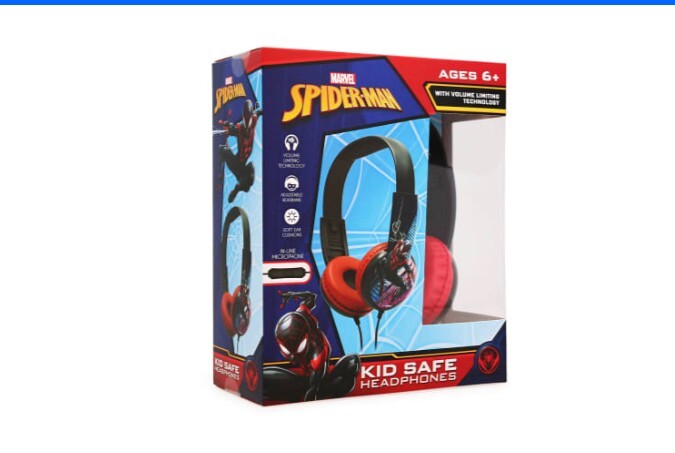 Marvel Spider-Man Kid Safe Headphones In Line Microphone 4ft Cable