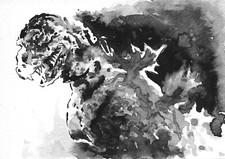 Godzilla watercolor portrait, 5"x7" print