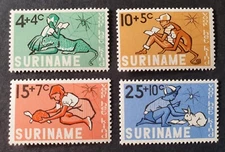 1965 SURINAME NETHERLANDS SET CHILDREN & PETS ANIMALS TURTLE RABBIT VF MNH