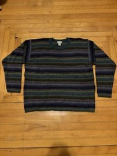 LL Bean Shetland Wool Multicolor Striped Crewneck Sweater sz Xl