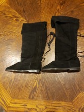 Peerage Black Faux-Suede Lace-Up Knee-High Boots with Women  s Size 12