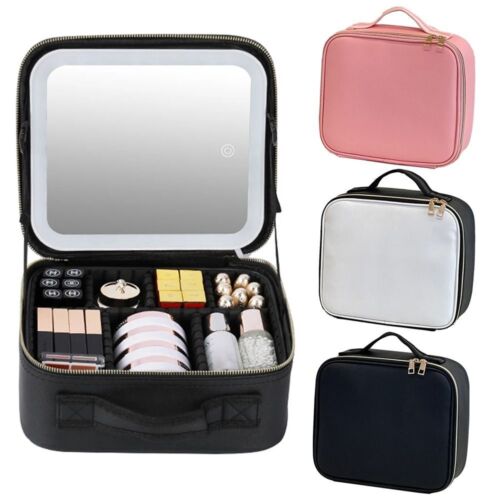 Makeup Bag with LED Mirror larg Storage Box Organizer Cosmetic Travel Beauty Bag - Picture 5 of 13