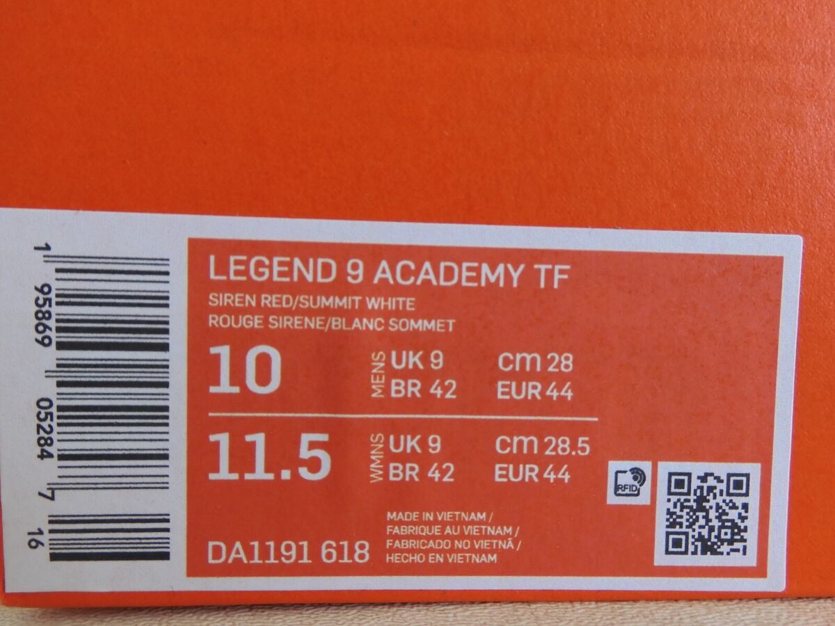 NIKE LEGEND 9 ACADEMY TF SIREN RED-SUMMIT WHITE SZ 10 [DA1191-618