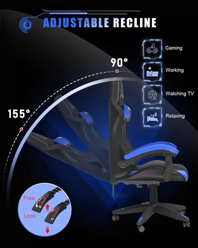 RGB Gaming Chair with LED Lights & Ergonomic Computer Chair Reclining Blue - Picture 4 of 7