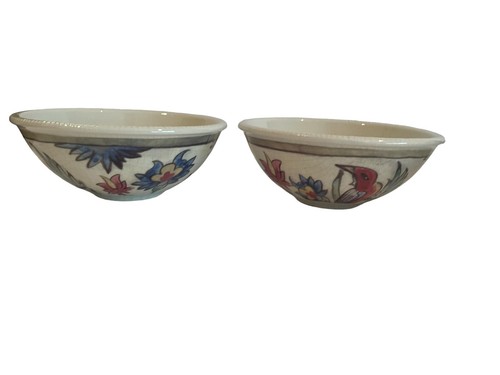 Pottery Barn Crackle Glaze Soup Cereal Bowl Set of 2 Floral and Bird Multicolor - Picture 3 of 7