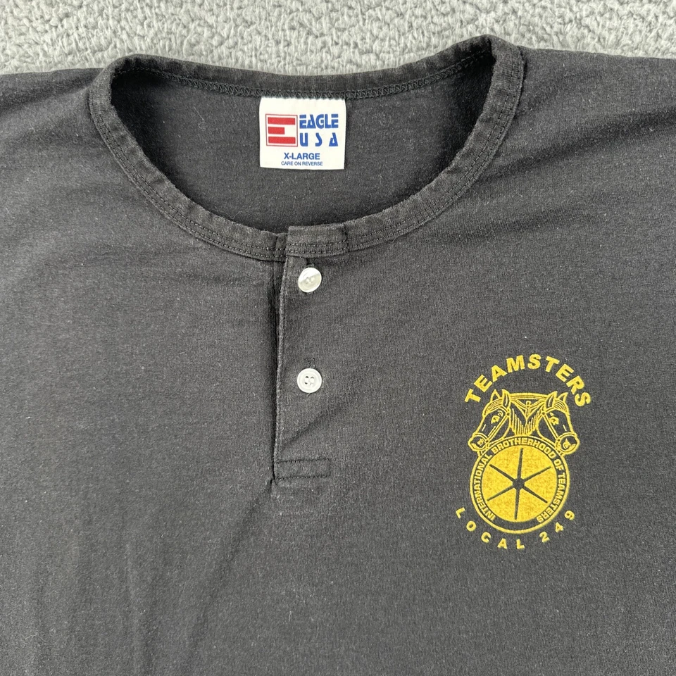 Camiseta De Colección Eagle EE. UU. XL Negra Henley Hecha en EE. UU. Teamsters Local 249 Pittsburgh Foto 4 de 4