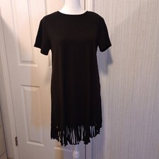 Shein Women's T-Shirt Dress Size XS Black Jersey Midi Tassels Resort Wear Casual