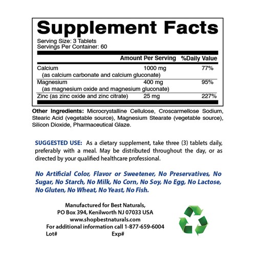 Best Naturals Cal Mag Zinc 180 Tablets - Picture 2 of 7