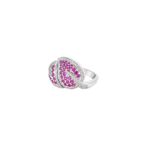Beautiful Two Leaf Design 2.20 TCW Lab-Created Ruby & White Sapphire Pave Ring - Picture 3 of 7