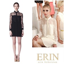 RUNWAY ERIN FETHERSTON LACE OVERLAY SILK SHIRT DRESS Sz 4 NWT 540