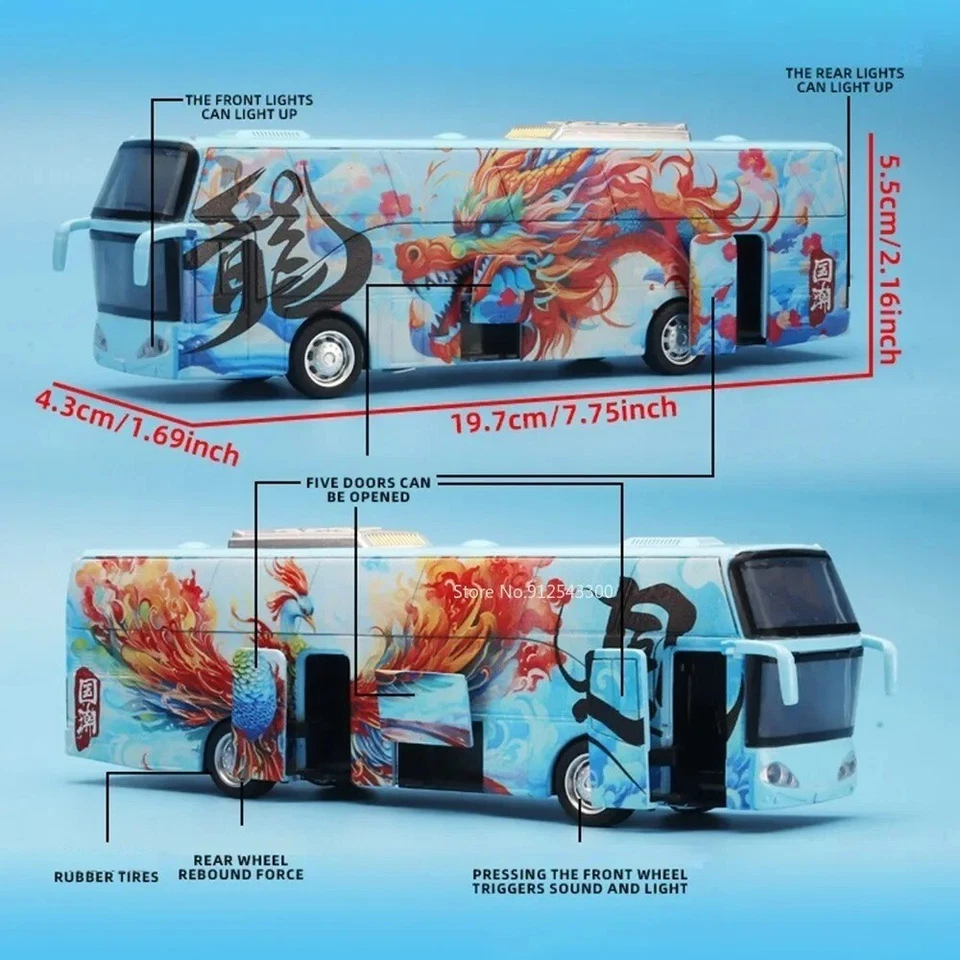 1:32 Miniature Passenger Bus Model Car Alloy Diecast Tourist Vehicle Kids Toys - Image 2 of 4