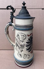 Antique Merkelbach & Wick Kaiser Wilhelm II German Coat of Arms Lidded Stein 16"