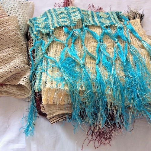 Scarf set tassel stole lot summer costume dress beach coverup mixed fabric VTG - Picture 4 of 11