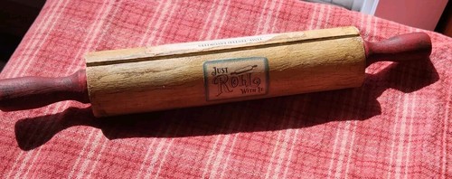 Mini Rolling Pin Recipe Card Holder "Just Roll With It" Distressed - Picture 1 of 4