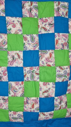 Handmade Patchwork Quilt Cot Blanket Boys 80 X 65cm Blue - Picture 3 of 8