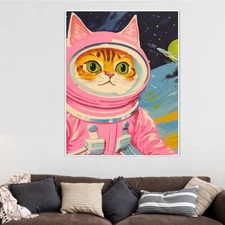 Funny Cat Astronaut Posters for Kids, Whimsical Cat In Space Poster no frame