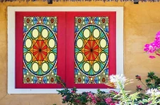 3D Modern Art Round A91 Window Film Print Sticker Cling Stained Glass UV Zoe