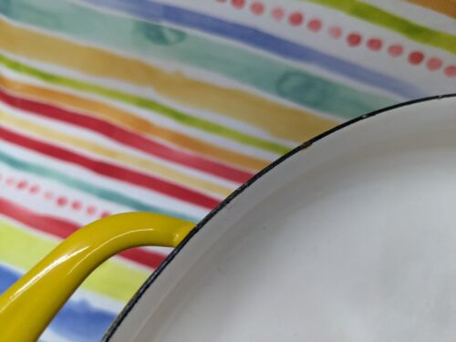 Vtg 10" Buffet Bowl Kobenstyl Dansk Designs IHQ France Yellow Enamel On Steel - Picture 6 of 13