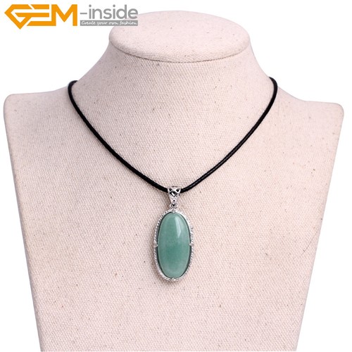 Assorted Gemstones Oval Pendant Leather Necklace 18" Reiki Healing Jewelry Gift - Picture 6 of 31