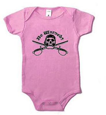 Be Warned Skull and Crossed Swords Pirate Baby Infant One Piece Pink 3-24