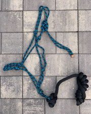 Professional Quality Horse Size Rope Halter BLACK/TURQUOISE  Attached Lead Rope