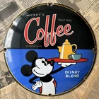 VINTAGE MICKEY’S COFFEE DISNEY BLEND 12 INCH CONVEX PORCELAIN ENAMEL SIGN