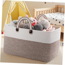 Large Blanket Basket, 22  x17  x12  Rectangle Woven Baskets 75L Brown With White