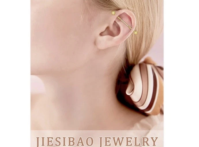 Kit de piercing de barra industrial JIESIBAO com aço cirúrgico ouro 14G Cz 38mm - Imagem 2 de 4