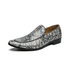 Paisley Pattern Leather Slip-On Male Loafers Comfortable Formal Dress Shoes