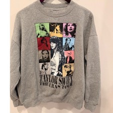 Taylor Swift The Eras Tour Gray Crewneck Sweatshirt Graphic Pullover Size Medium