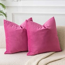 Throw Pillow Covers Set of 2 Decorative Velvet 16" x 16" Pack of 2 Rose Red