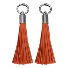 2Pcs Leather Keychain Tassels Women Tassel Bag Charm Orange