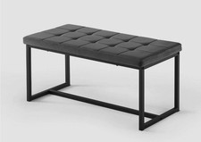Modern Upholstered Velvet Dining Bench with Black Iron Legs - Grey.
