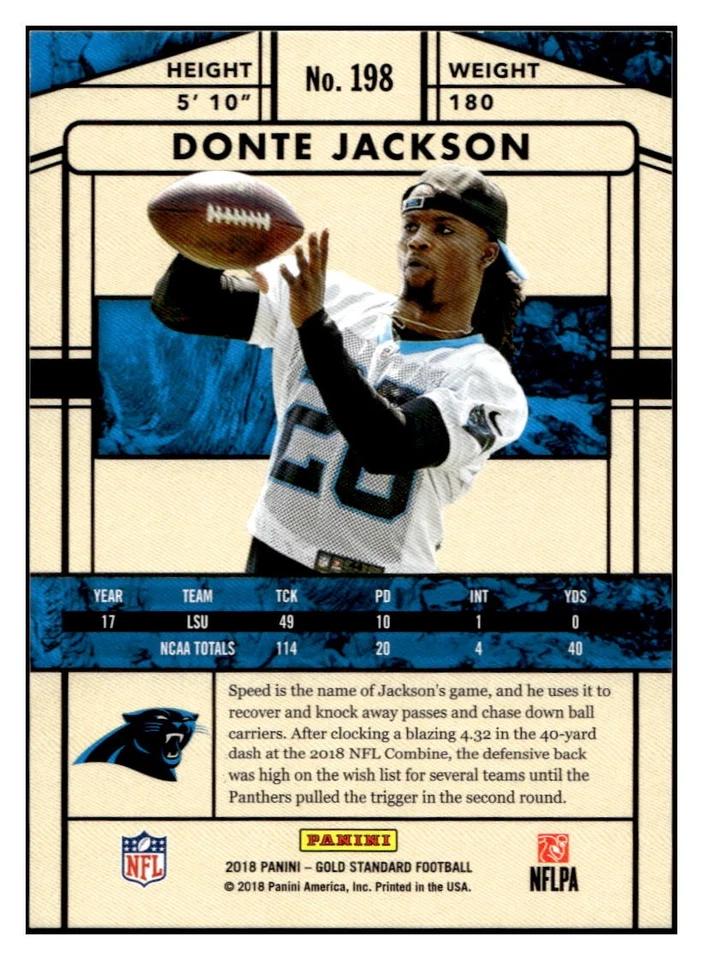 2018 Panini Gold Standard #198 Donte Jackson #/99 Rookie RC - Image 2 of 2