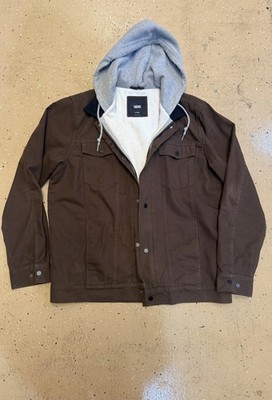Vans Mens Hooded Canvas Trucker Jacket Size XL Brown Corduroy Collar Skater