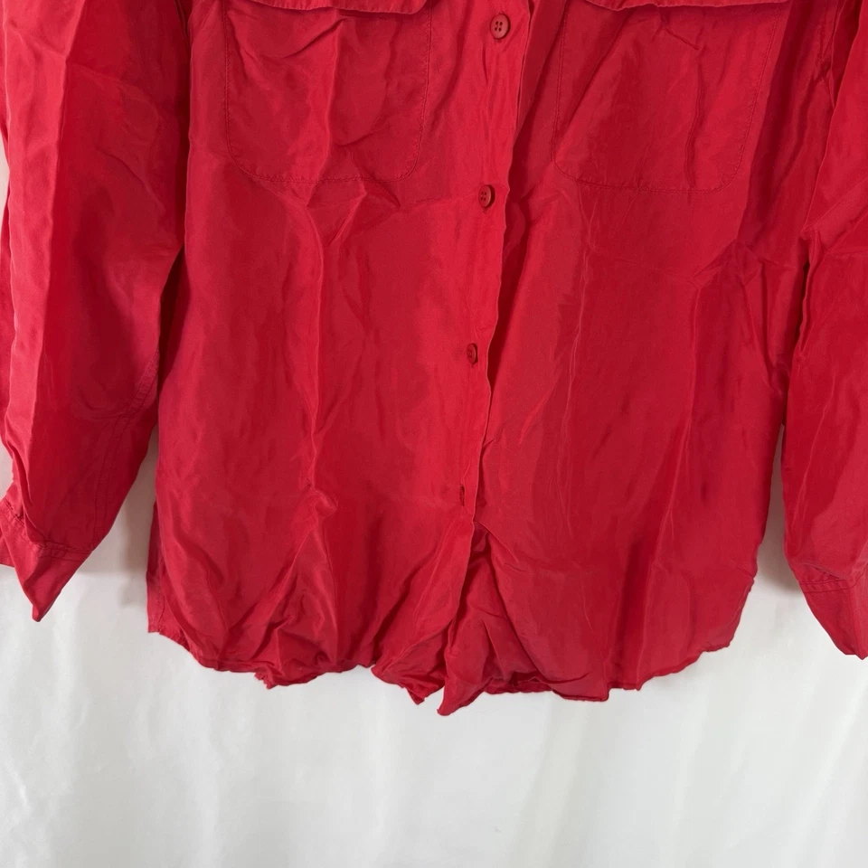 Camisa Silk Land para mujer pequeña roja con botones manga larga 100 % seda pura Foto 3 de 4