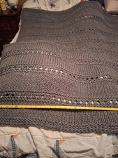 Crocheted Afghan Approx 54x60  Vintage Handmade Throw Blanket Gray