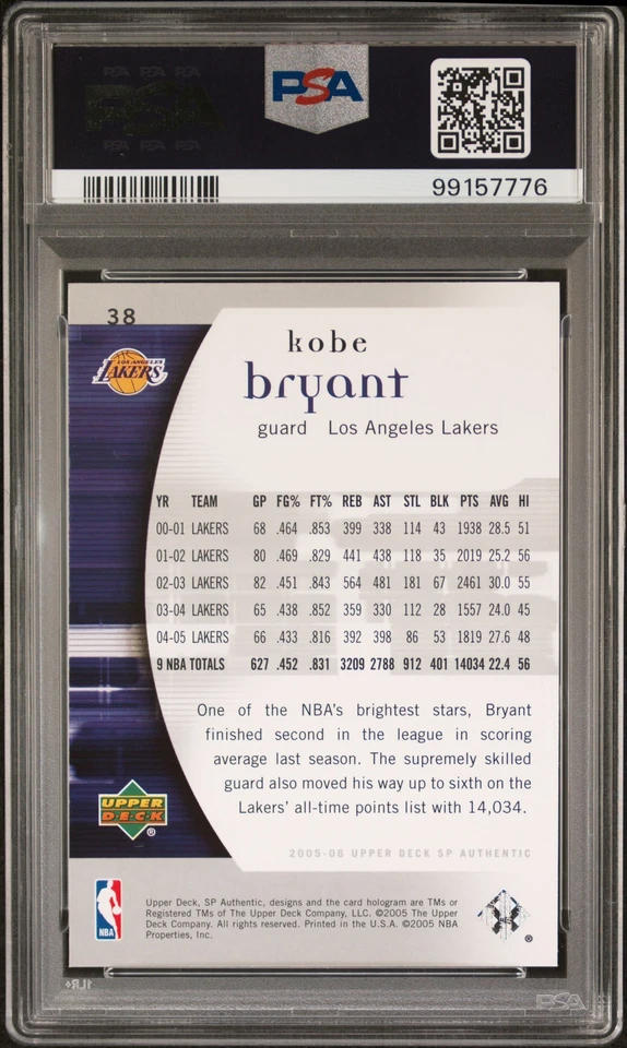 2005 Sp Authentic #38 Kobe Bryant PSA 10 - Image 2 of 2