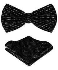 TIE G Men's Glitter Velvet Bow Tie  Pocket Square Set in Gift Galaxy Silver