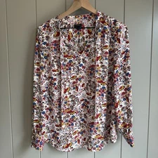 Talbots Meadow Floral Tie Neck Blouse Medium
