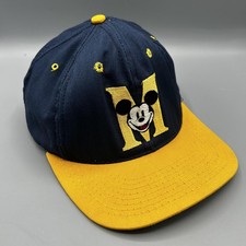 Vintage Mickey Mouse Hat Cap Snap Back Blue Yellow Mens 90s Disney Store Big M