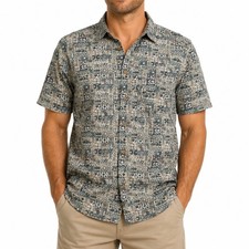 Big Dogs Mens Xl Hawaiian Aloha Shirt Cotton Block Print Short Sleeve Tan Green Big Dogs Mens Xl Hawaiian Aloha Shirt Cotton Block Print Short Sleeve Tan Green