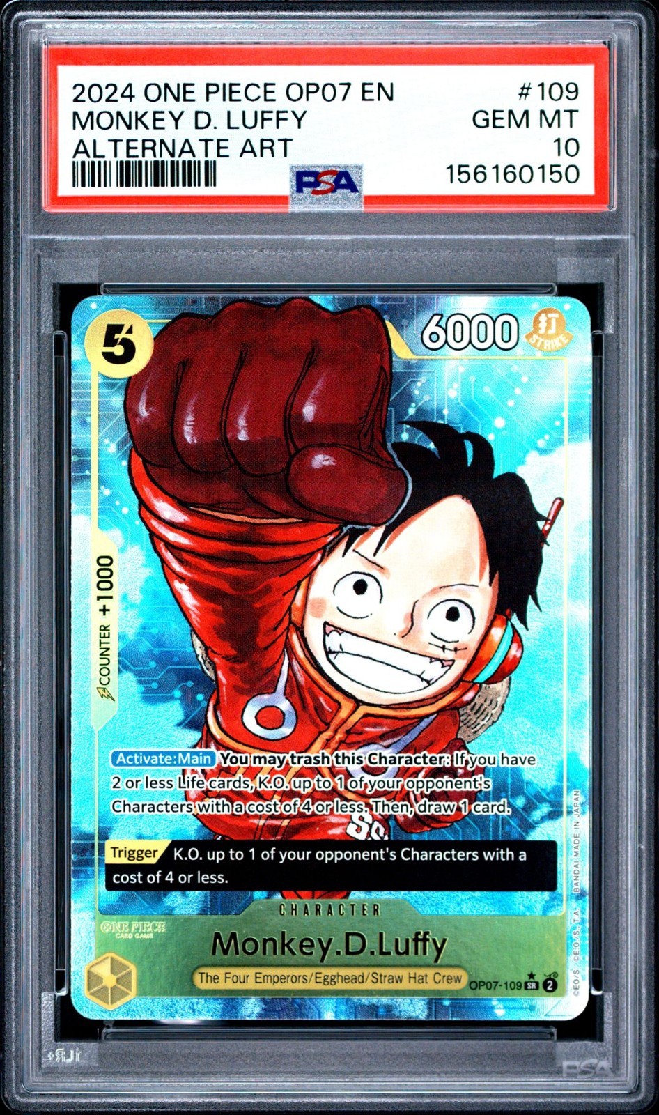 2024 One Piece OP07 EN Monkey D Luffy Alternate Art #109 PSA 10 GEM MINT